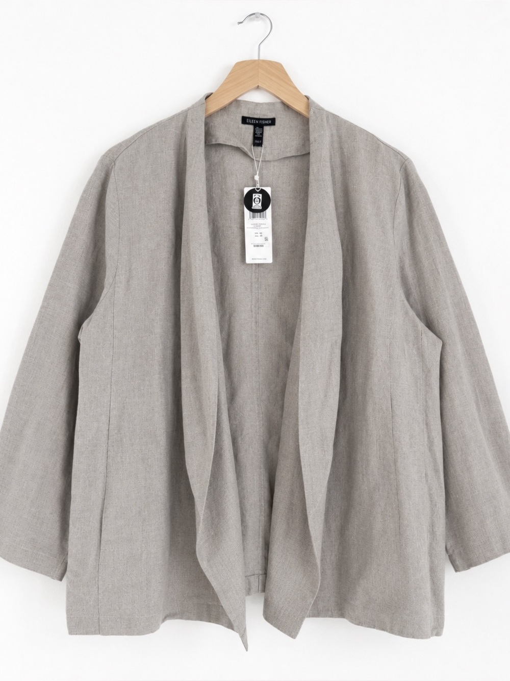NWT Eileen Fisher Linen Cardigan High Collar Jacket 1X Beige Open Front Casual
